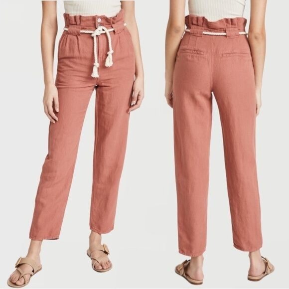 New  VERONICA BEARD Karter Linen-Cotton Belted Pants in Mocha Size 4 - Picture 1 of 15